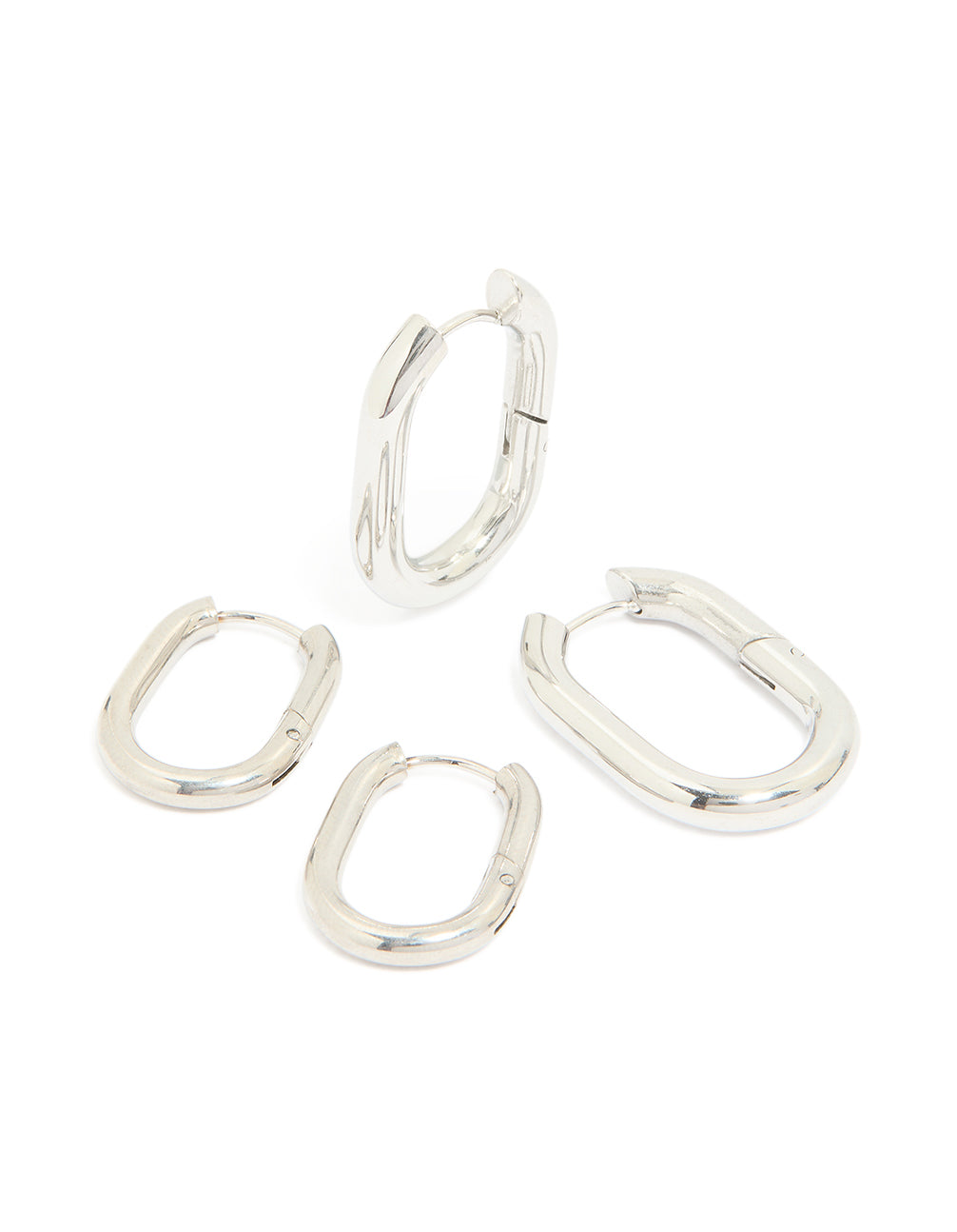 Waterproof Stainless Steel Square Oval Hoop Earrings 2-Pack
