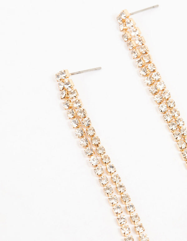 Gold Cup Chain Heart Black Bow Drop Earrings