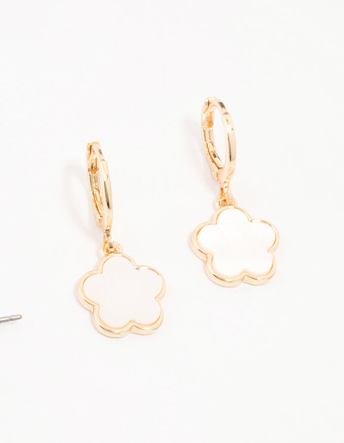 Gold Plated Pearl & Flower Earrings 4-Pack