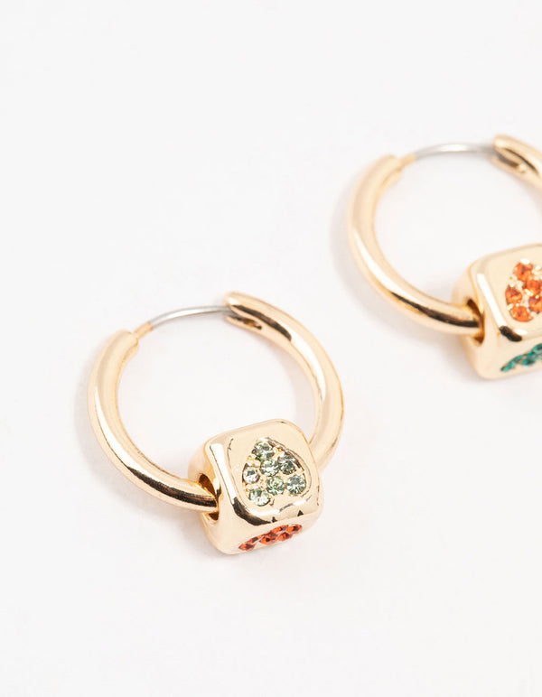 Gold Diamante Heart Cube Huggie Earrings