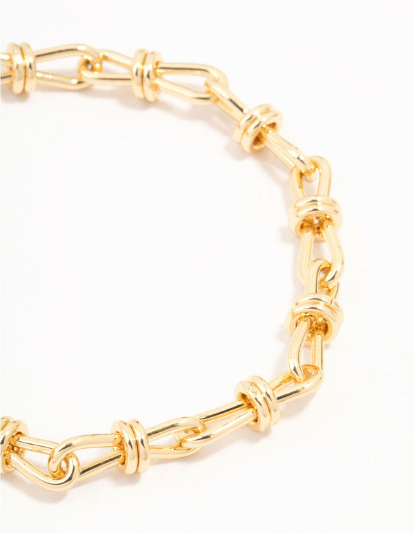 Gold Plated Brass Bow Link Bracelet