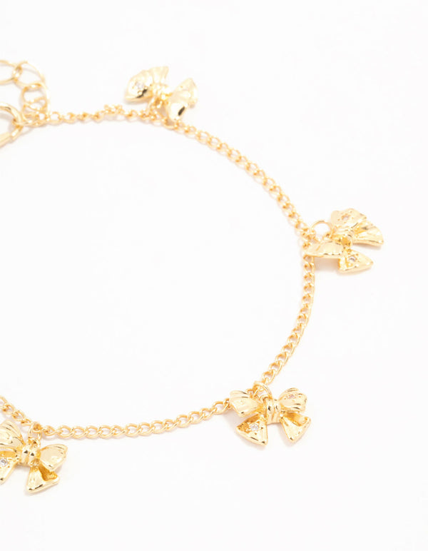 Gold Plated Brass Mini Bow Station Bracelet