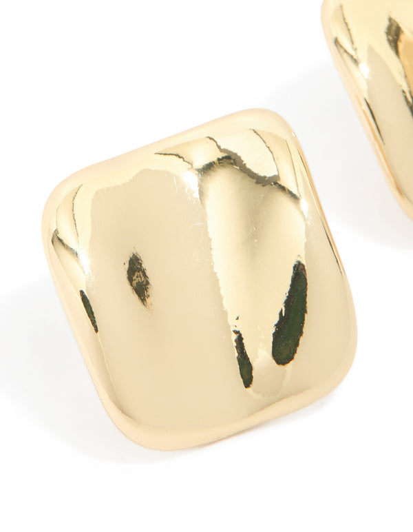Gold Plated Curved Square Stud Earrings