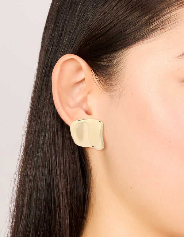 Gold Plated Curved Square Stud Earrings