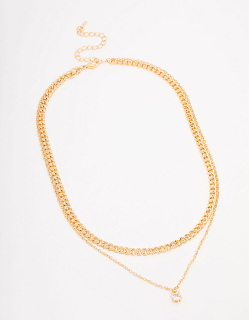 Gold Plated Diamante Curb Chain Layered Necklace Lovisa