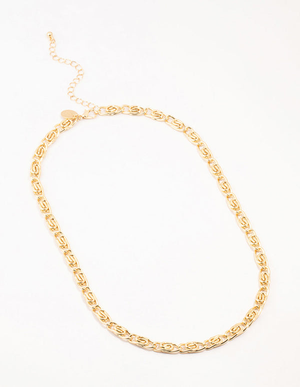 Gold Plated Scroll Chain Link Necklace