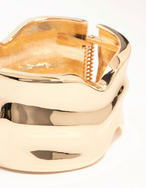 Gold Warped Wave Wrist Cuff