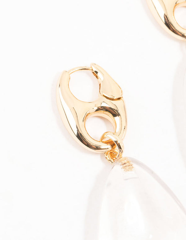 Gold Clear Abstract Drop Earrings