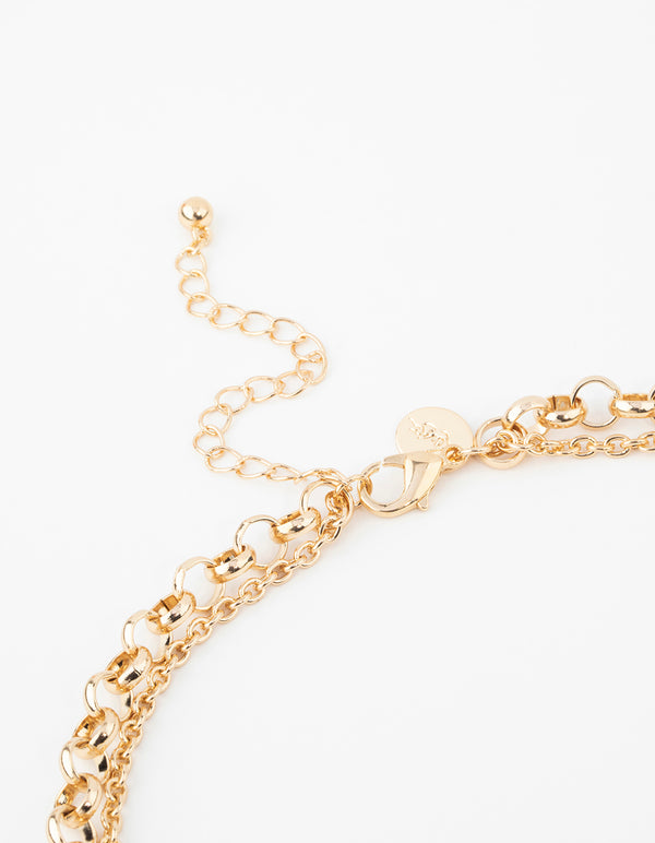 Gold Chain Barrel Layered Necklace