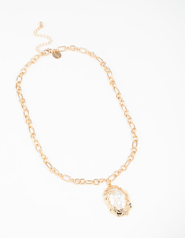 Gold Molten Pearl Pendant Necklace