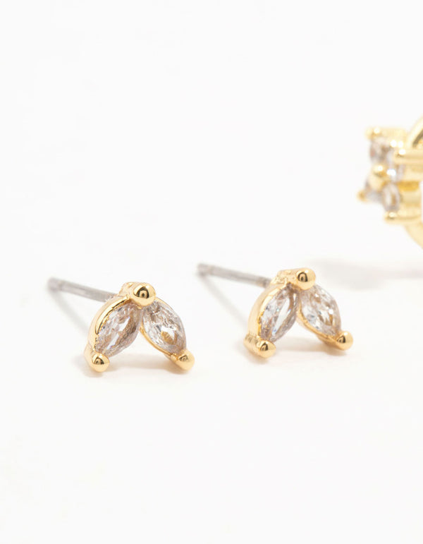 Gold Plated Brass Brass Cubic Zirconia Hoop Earrings 4-Pack