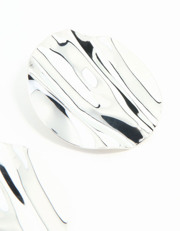 Large Silver Textured Circle Stud Earrings