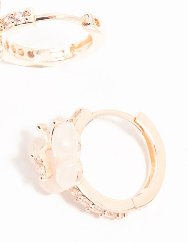 Rose Gold Plated Butterfly Pave Hoop Earrings