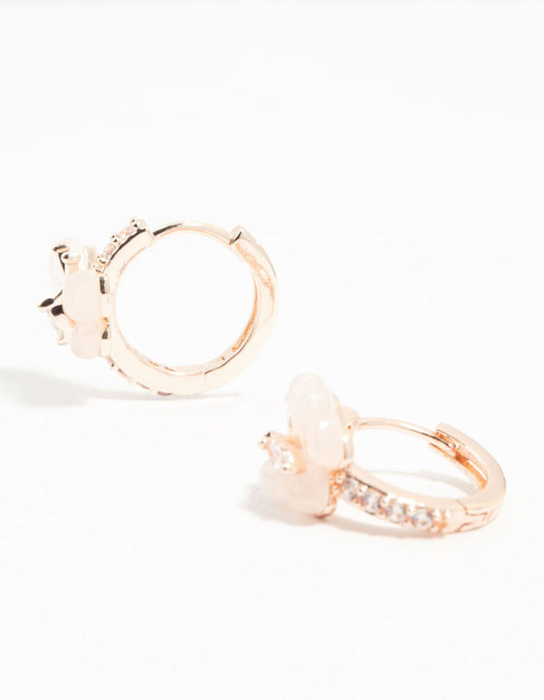 Rose Gold Plated Butterfly Pave Hoop Earrings