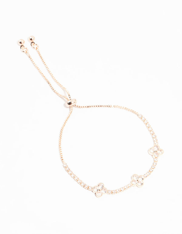Rose Gold Plated Flower Station Cubic Zirconia Bracelet