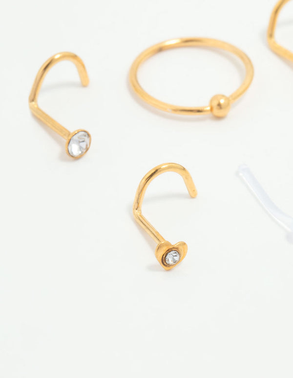 Gold Plated Titanium Mixed Cubic Zirconia Nose Piercings 6-Pack