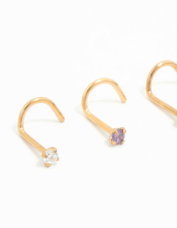Gold Plated Titanium Classic Gem Nose Studs 3-Pack