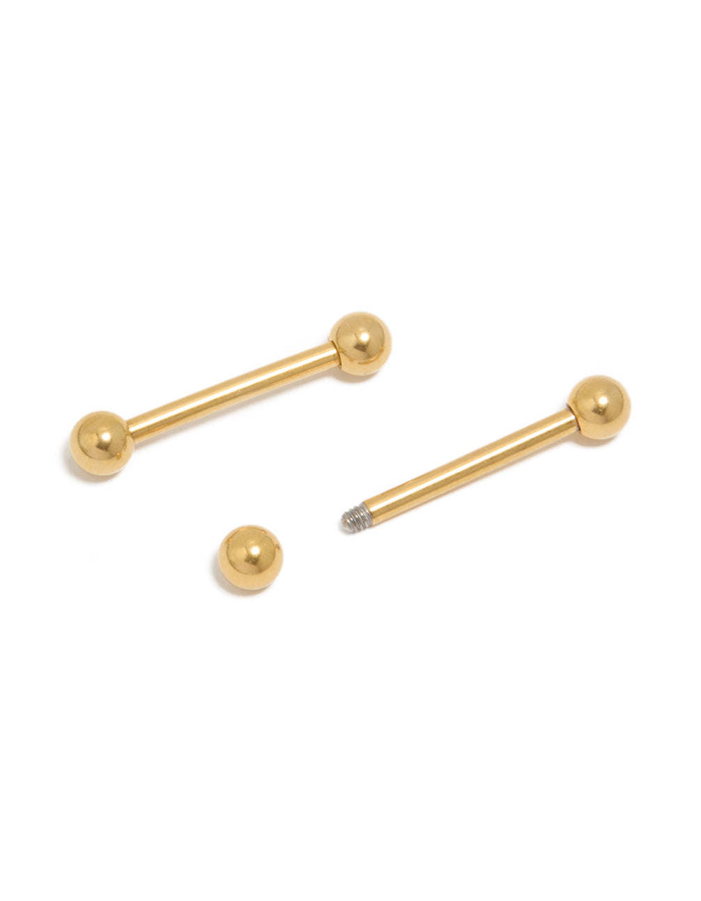 Gold Plated Titanium Plain Ball Nipple Bars 2 Pack