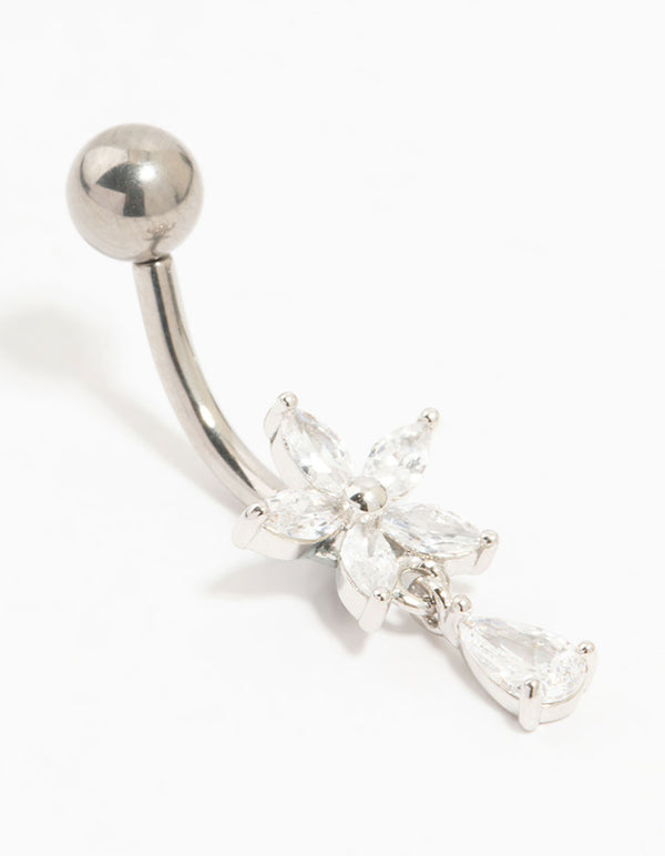 Titanium Cubic Zirconia Flower Belly Bar