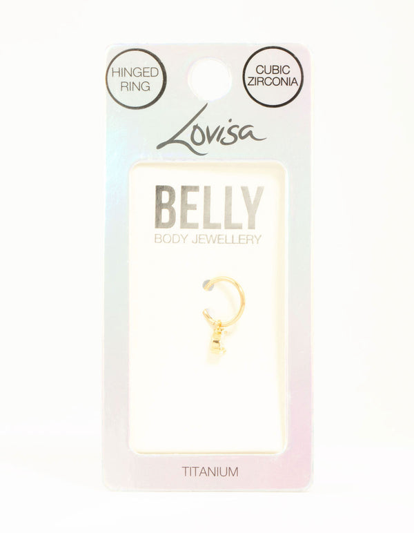 Gold Plated Titanium Cubic Zirconia Pear Charm Belly Ring