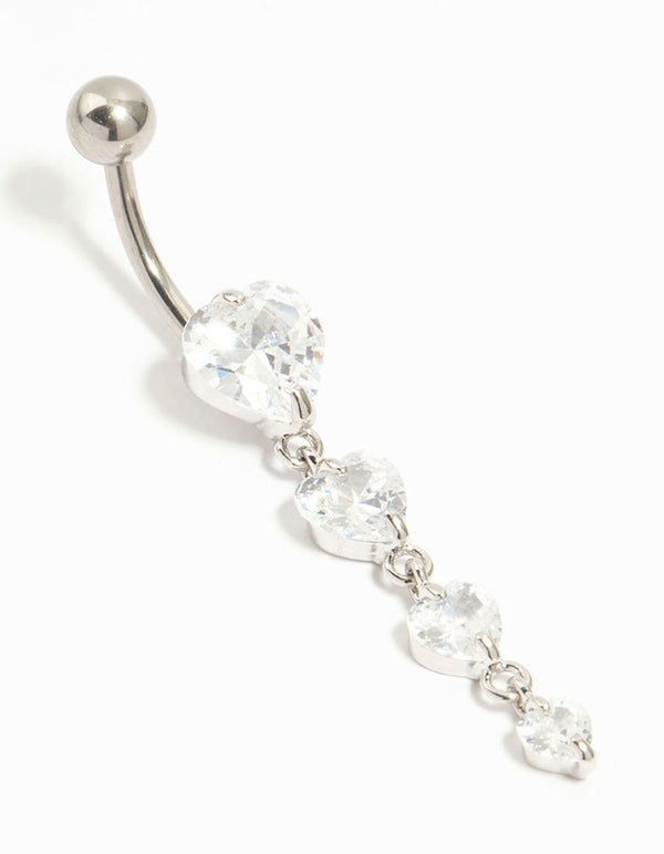Titanium Graduating Cubic Zirconia Hearts Drop Belly Bar