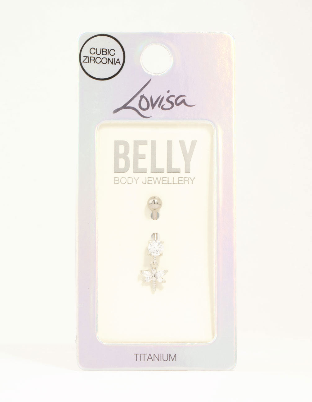 Titanium Dragonfly Cubic Zirconia Belly Bar