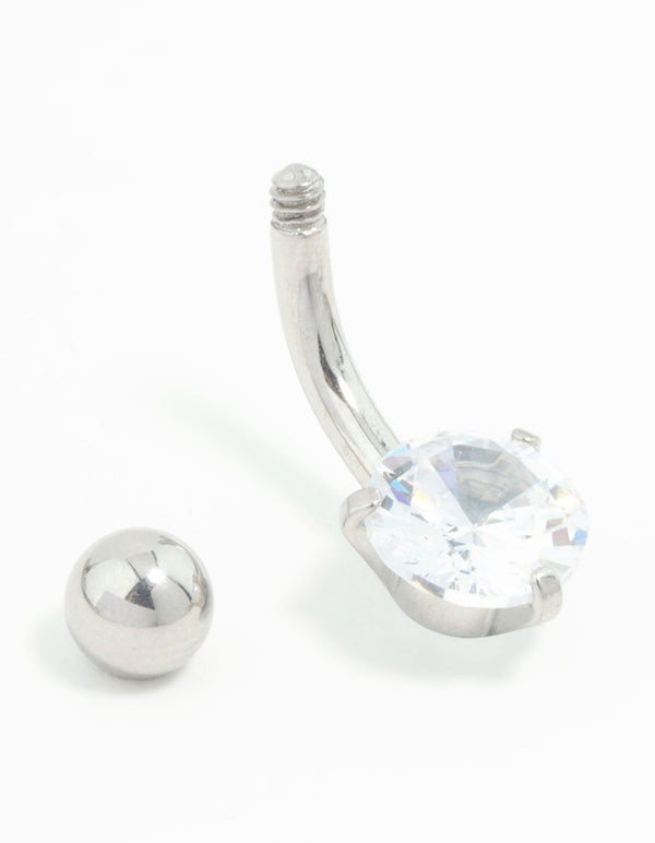 Titanium Round Cubic Zirconia Mini Belly Bar