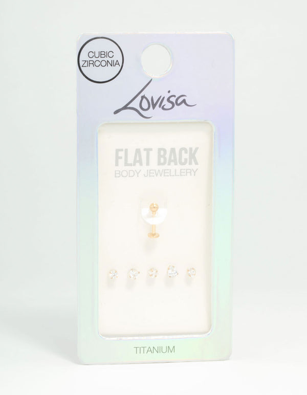 Gold Plated Titanium Mixed Cubic Zirconia Flat Backs 6-Pack