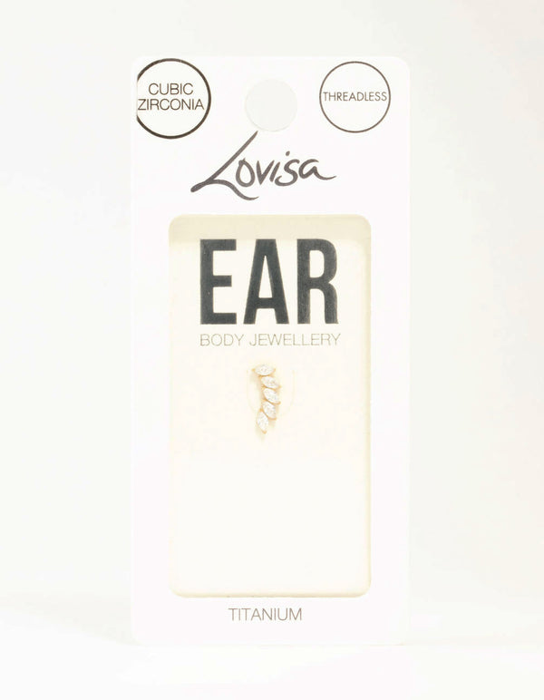 Gold Plated Titanium Cubic Zirconia Leaf Flat Back