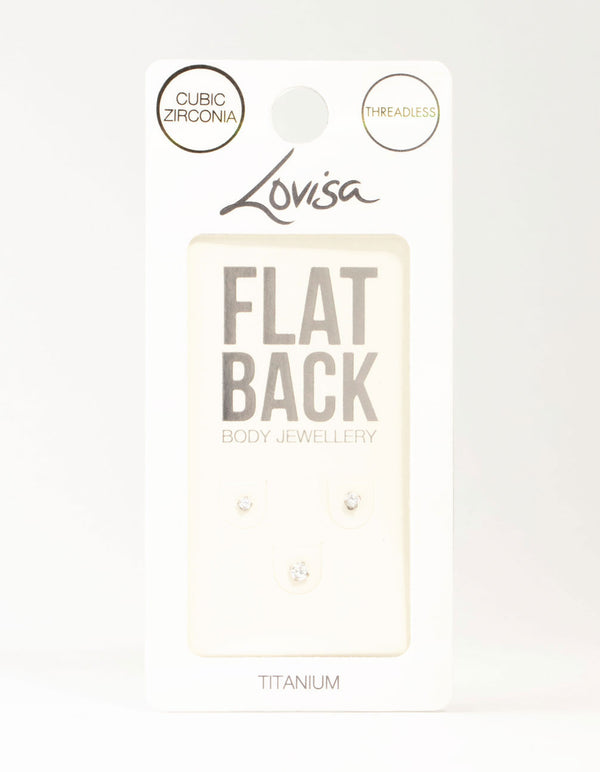 Titanium Cubic Zirconia Flat Backs 3-Pack