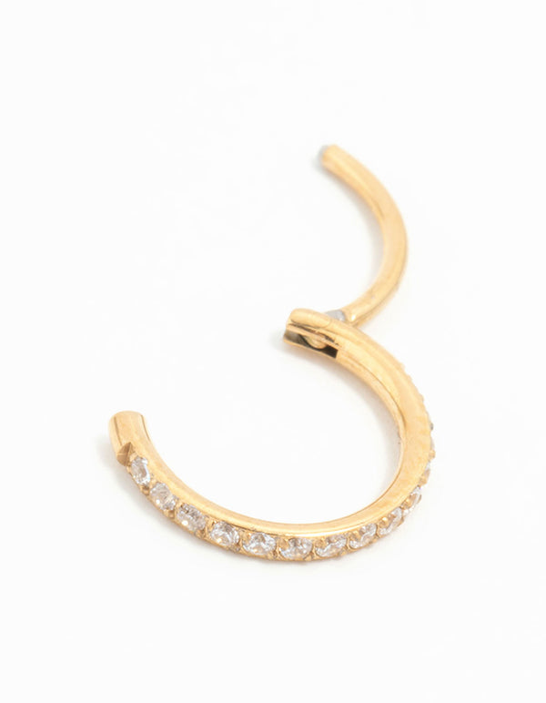 Gold Plated Titanium Pave Cubic Zirconia Band Clicker Ring