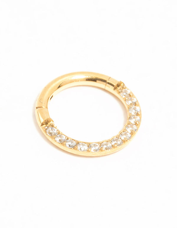 Gold Plated Titanium Cubic Zirconia Clicker Ring 7 mm
