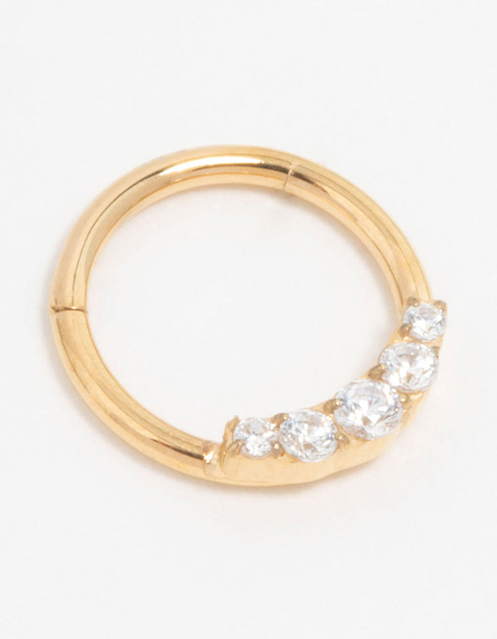 Gold Plated Titanium Diamante Side Clicker Ring