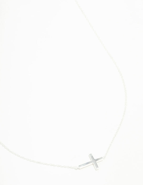 Sterling Silver Large Horizontal Cubic Zirconia Cross Necklace