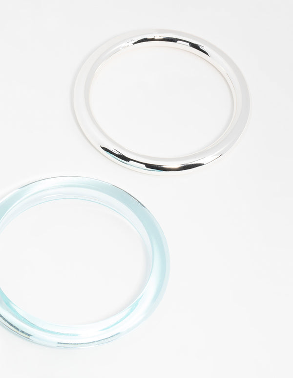 Silver & Blue Acrylic Bangles 2-Pack