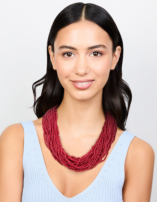 Red Beaded Layered Necklace