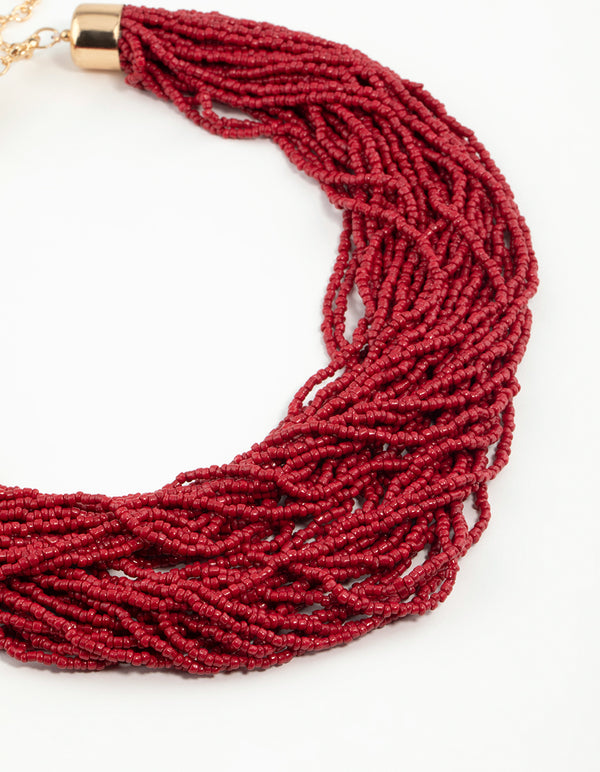 Red Beaded Layered Necklace