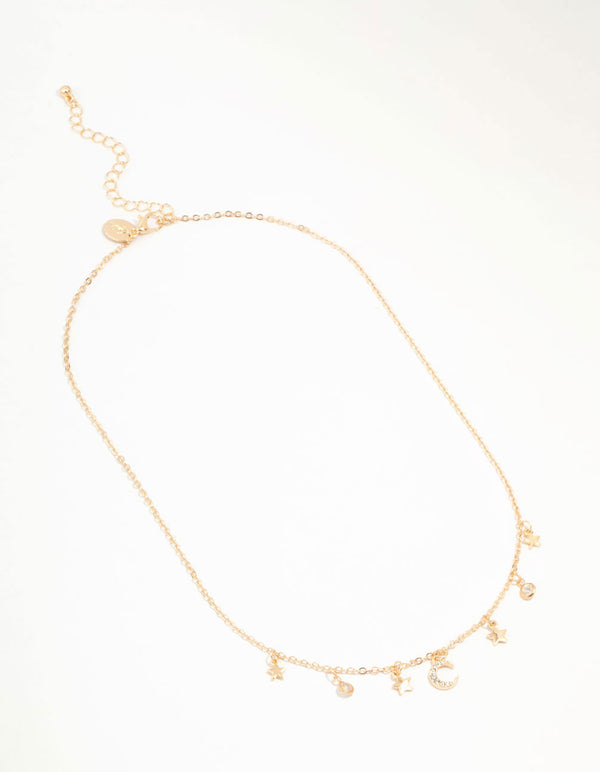 Gold Celestial Diamante Drop Necklace