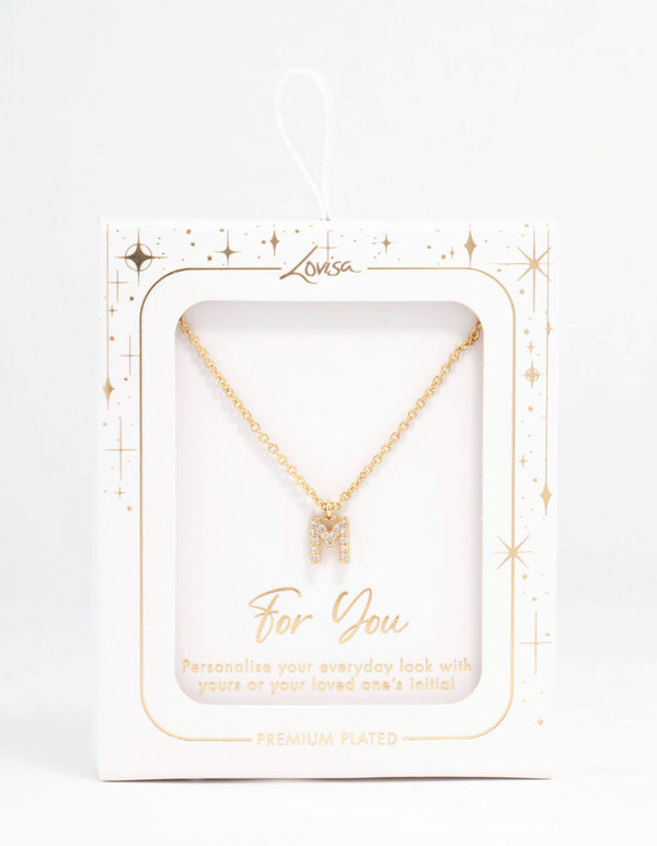 Gold Plated Cubic Zirconia Letter M Necklace