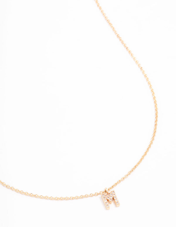 Gold Plated Cubic Zirconia Letter M Necklace