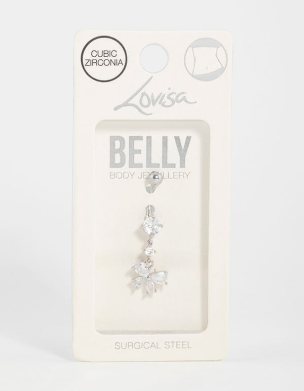 Surgical Steel Pear Cubic Zirconia Butterfly Belly Bar