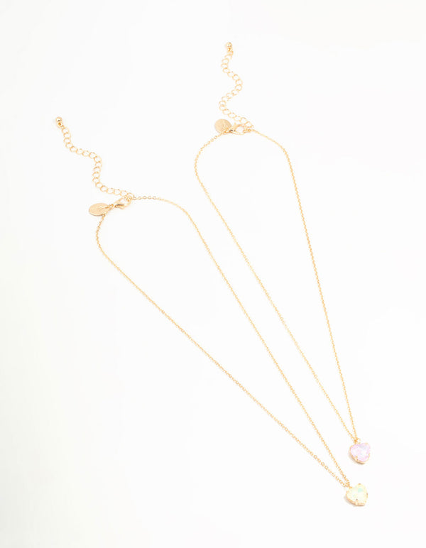 Gold Diamante Heart Necklaces 2-Pack