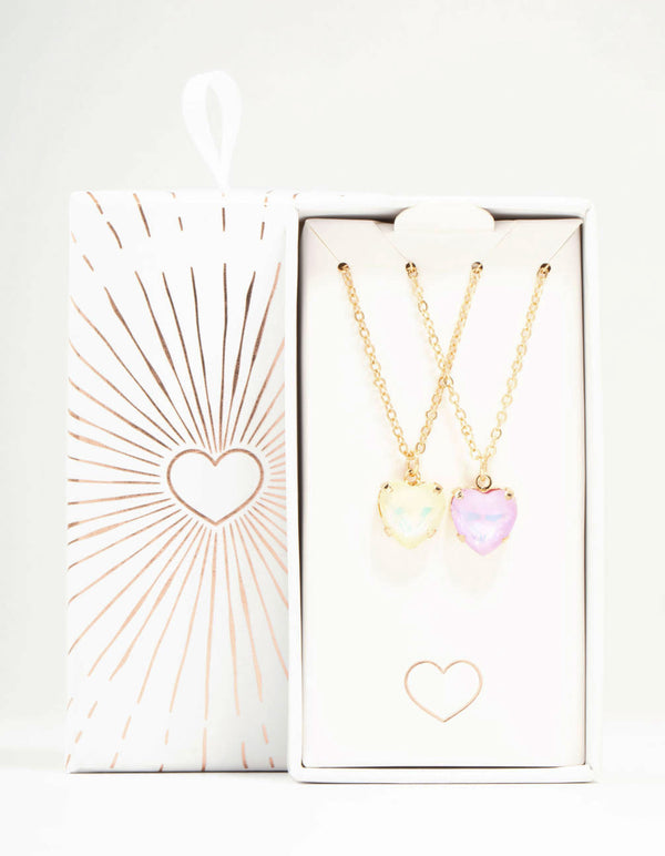 Gold Diamante Heart Necklaces 2-Pack