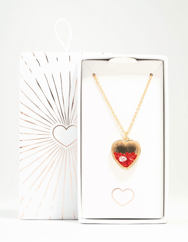 Red Diamante Heart Shaker Necklace