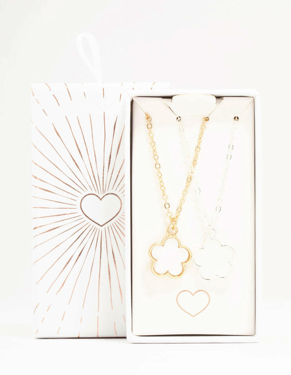 Mixed Metals Flower Necklaces 2-Pack
