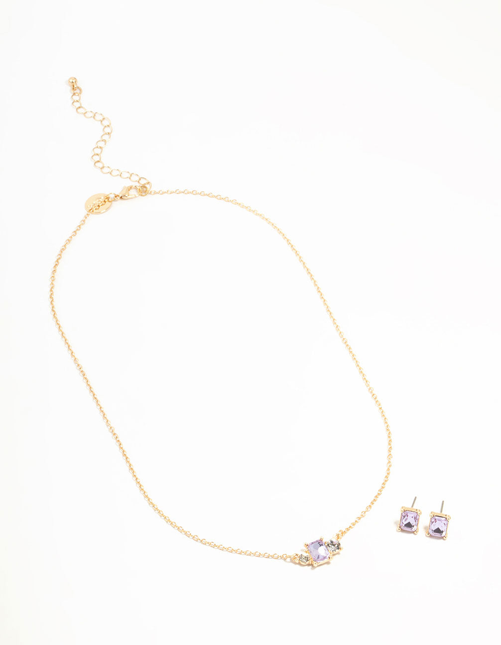 Purple Diamante Necklace & Stud Earrings Set