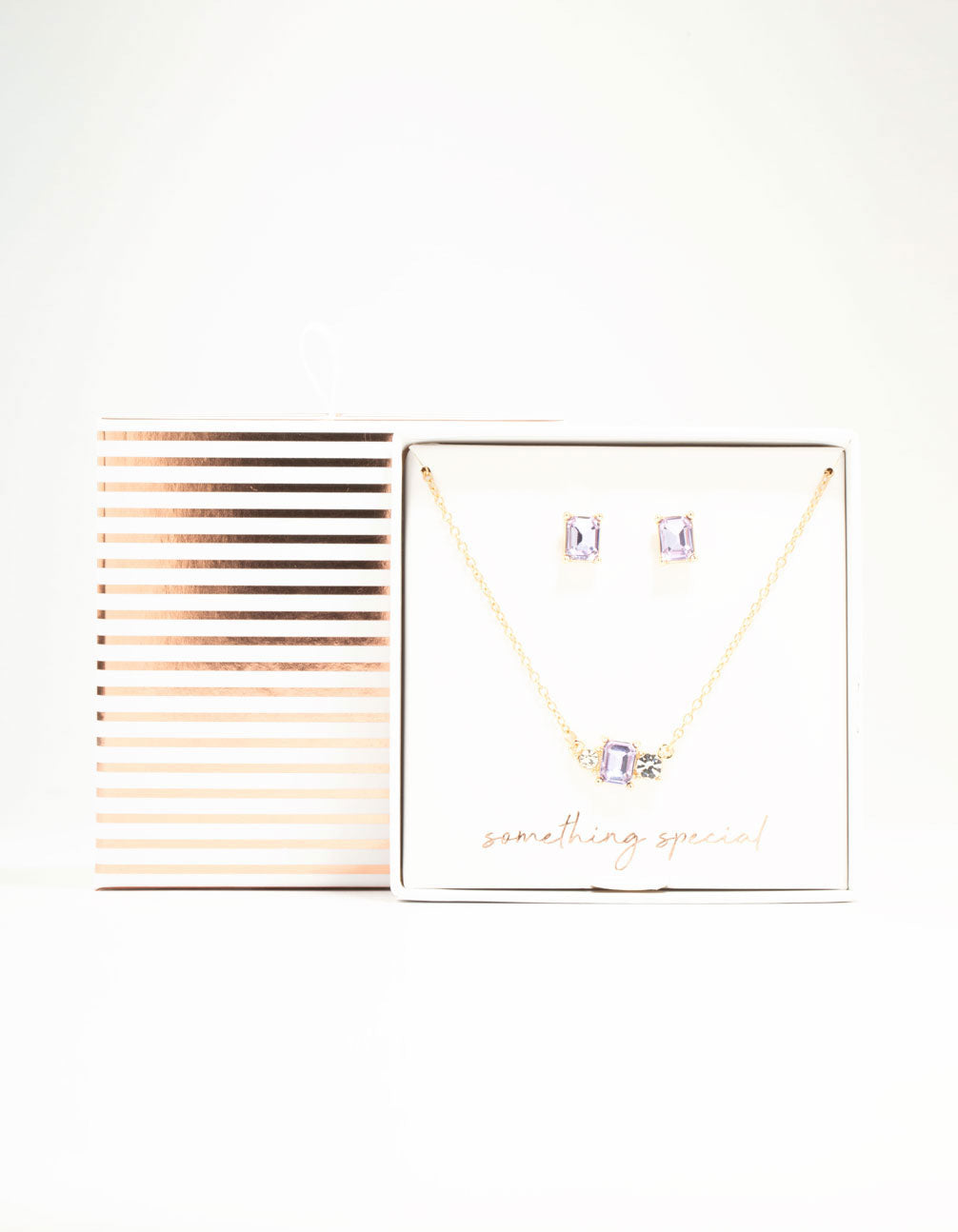 Purple Diamante Necklace & Stud Earrings Set