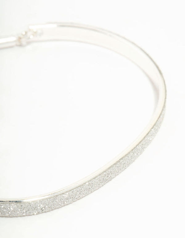 Silver Glitter & Heart Cuff With Toggle Clasp
