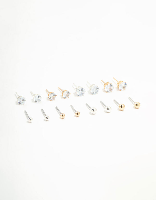 Mixed Metals Classic Stud Earrings 8-Pack