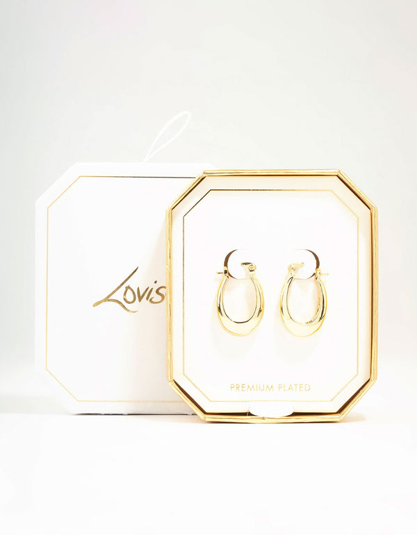 Gold Plated Long Thin Oval Hoop Earrings